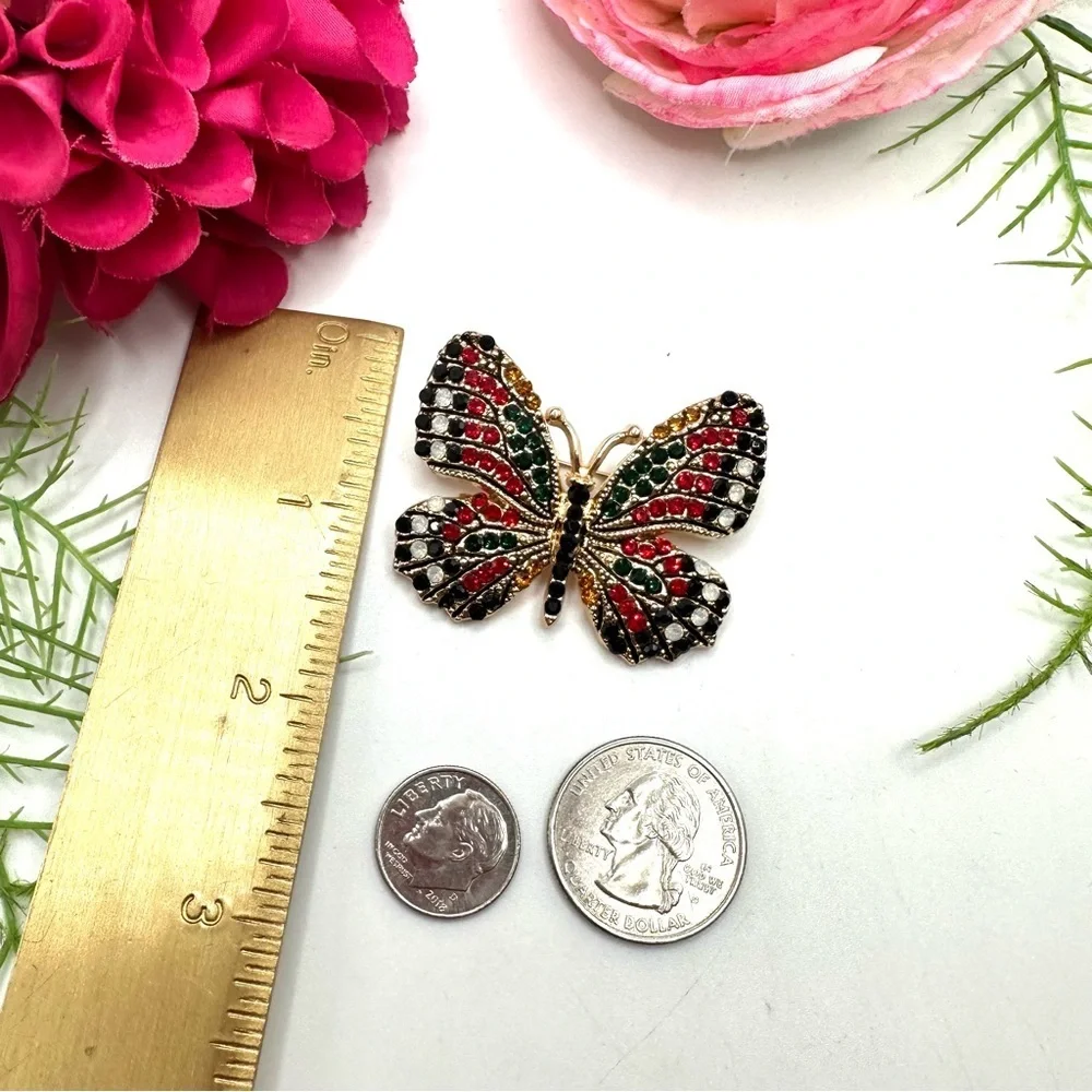 NEW⚜️Butterfly Red & Black Crystal Embellished Brooch